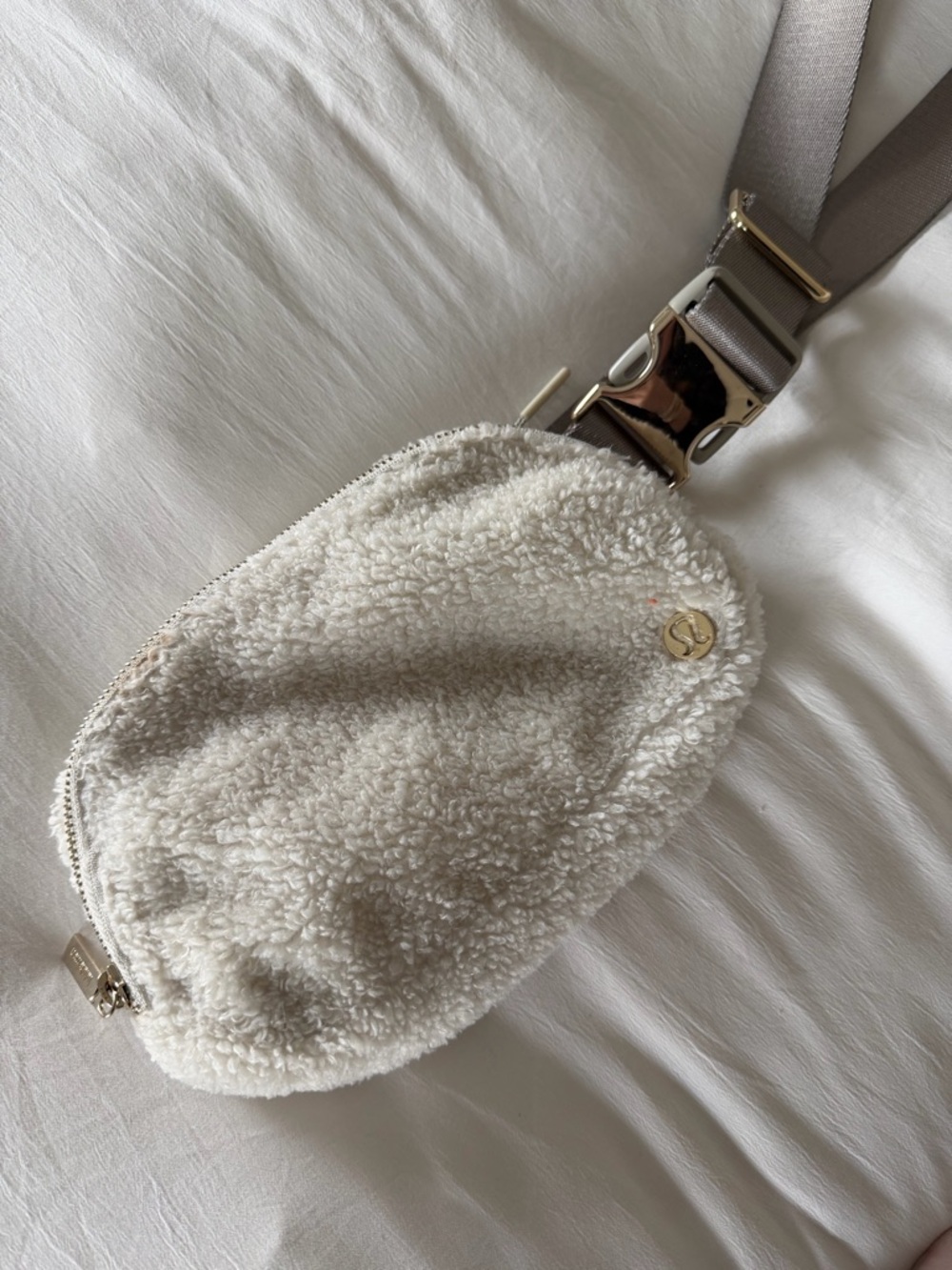 Cream Sherpa Belt Bag with Gold Accent